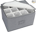 LotFancy Stemware Storage Container - Deluxe Quilted Storage Case with Dividers for 12 - Wine Glasses, Champagne Flutes, Glassware, Drinkware Storage Box Chest, 15.5"x12.5"x 10", Gray