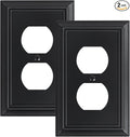 1-Pack Duplex Outlet Cover Plate, Decorative Matte Black Switch Plates and Outlet Covers, Natural Bamboo Fiber Wall Plates for Electrical Outlets, 1 Gang Receptacle Cover, Corrosion Resistant
