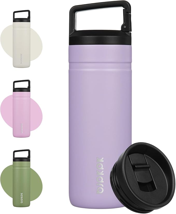 BJPKPK Insulated Water Bottle with 2 Lids,20 oz Double Wall Stainless Steel Vacuum Tumbler Travel Coffee Mug,Wide Mouth Thermal Cup,Purple