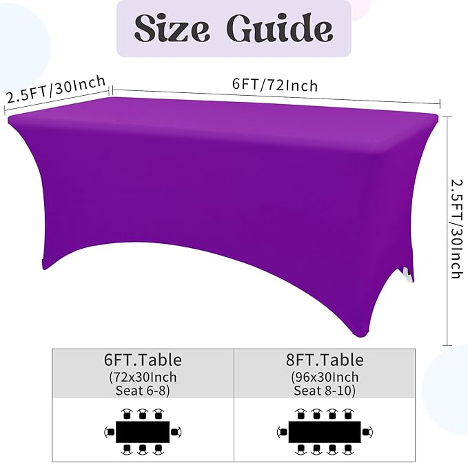 HAISIWLKJ 6 Pack Table Cloth 6ft Purple Tablecloths for Rectangle Folding Table Spandex Fitted Stretch Cover Wrinkle Resistant Washable Protector for Party, Wedding, Banquet, Festival.