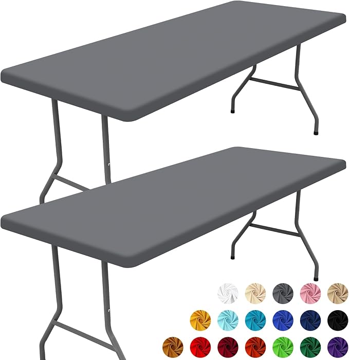 Spandex 8 Foot Rectangle Table Cloth 2 Pack, Elastic Fitted Tablecloths for Picnic, Stretch Washable Patio Table Cover for Outdoor, Camping, Banquet and Parties (Grey, 30"x96")