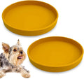 Silicone Dog Bowl Shallow Cat Food Bowls 7" Wide Puppy Plates Whisker Fatigue Pet Feeding Dishes Set of 2 for Dry Food and Wet Food Indoor (Round Yellow)