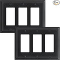 2-Pack Decorative Tripple Decorator Outlet Cover Plate, Durable Natural Bamboo Fiber Matte Black Wall Plates for Electrical Outlets, Receptacle, GFCI Outlet, Dimmer Switch, 3-Gang, Corrosion Resistant