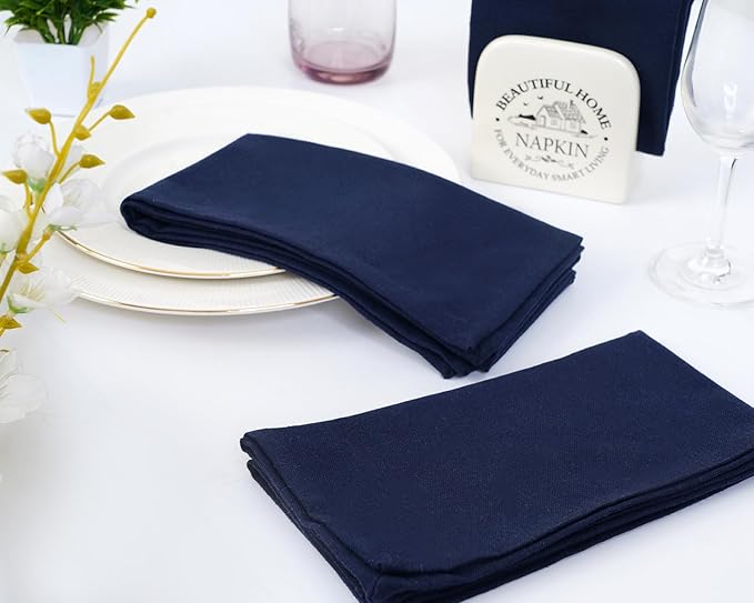 Blue Needles Solid Cloth Napkins Set of 6 Navy Blue 100% Cotton Dinner Napkins 18x18 inches - Soft, Reusable, Absorbent & Washable Linen, Ideal for Christmas Events, Parties & Everyday Use