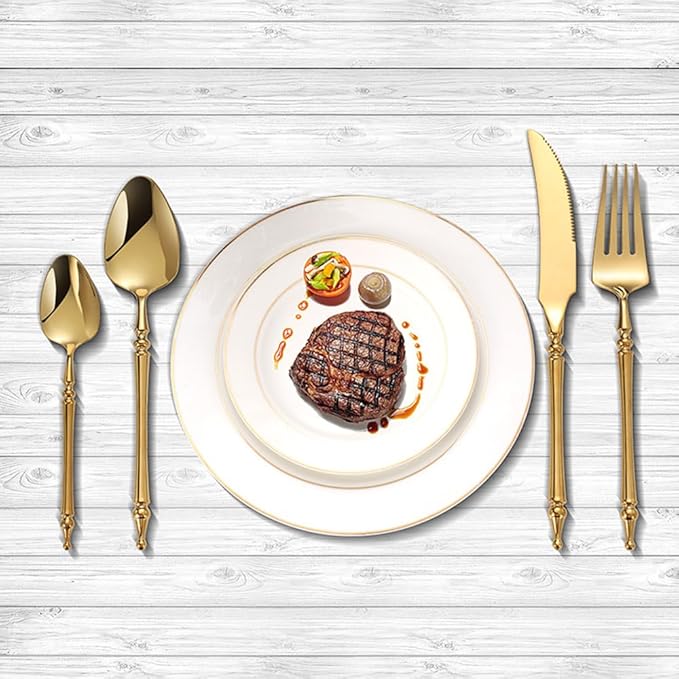 Gold Silverware Set for 16 Premium 18/10 Stainless Steel Flatware Set 64 Piece Include Knives Forks and Spoons Cutlery Utensils Light Luxury Vintage Style for Home Kitchen Christmas Restaurant
