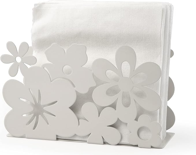 Mango Steam Tabletop Napkin/Tissue & Letter Holder For Home, Kitchen, Restaurants (Flower, White)
