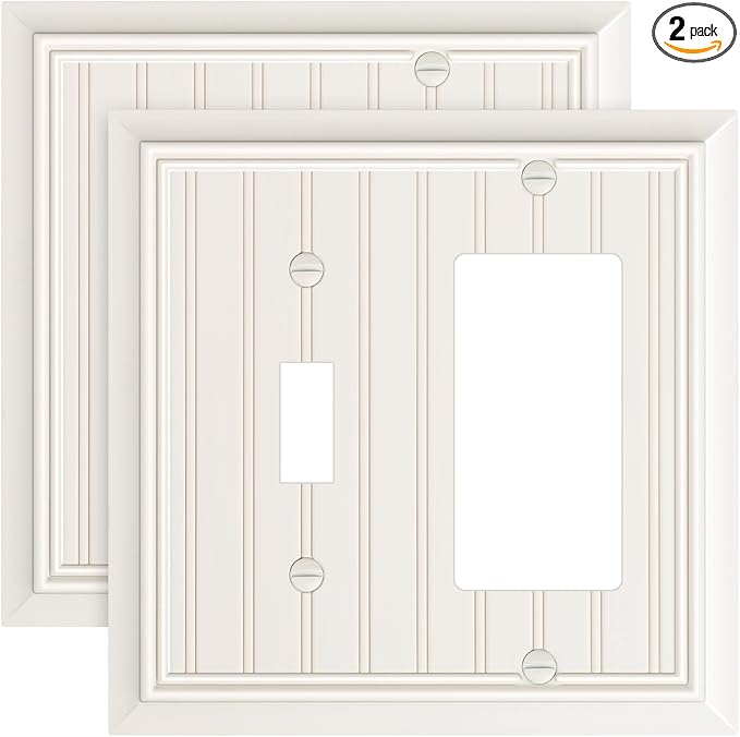 2-Pack Classic Beadboard Combo Toggle/Decorator Light Switch Cover Plate, Light Almond Decorative Electrical Outlet Covers, Durable Natural Bamboo Fiber Switch Plates and Outlet Covers
