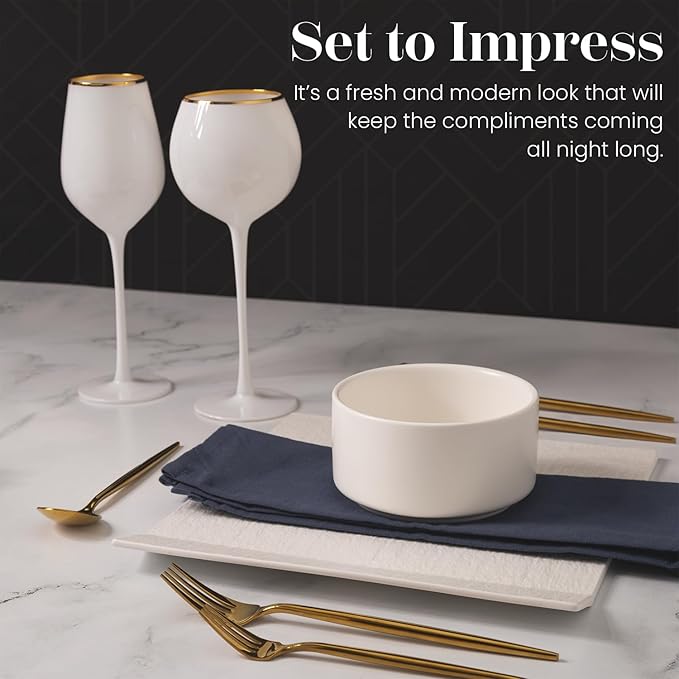 Vikko Modern Soup Bowls, Set of 6 Matte White Porcelain Bowls, Stackable 22 oz Elegant Restaurant Style Soup Bowl Set, Microwave and Dishwasher Safe