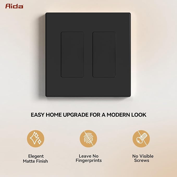 AIDA 2-Gang Decorative Wall Plates, 4.88" H x 4.94" L - Unbreakable Thermoplastic Faceplate Cover for Outlets and Switches, UL Listed - (10 Pack, Matte Black)