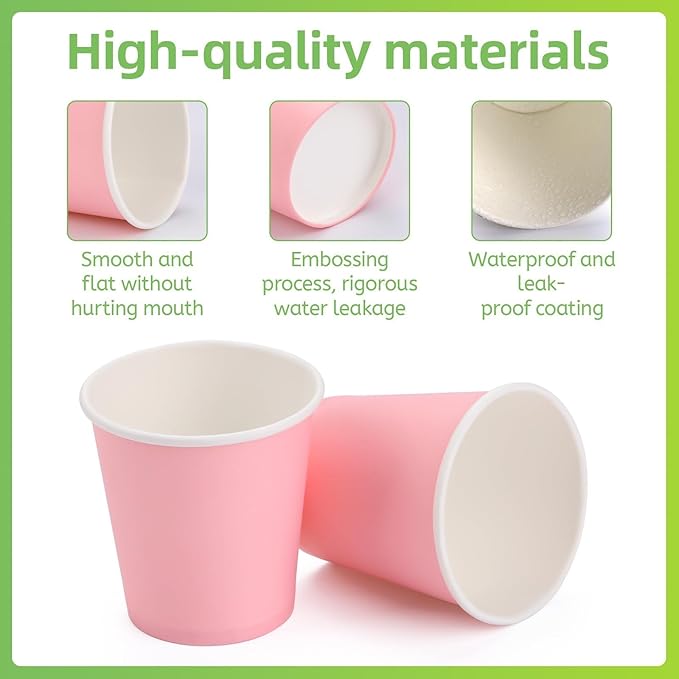 Wuadua 100 Pack 3 oz Pink Disposable Paper Cups - Sturdy and Leak-Proof for Parties, Events, Office, Home Use Disposable Mouthwash Cups - Ideal for Hot/Cold Drinks, Smooth Rim Design, Eco-Friendly