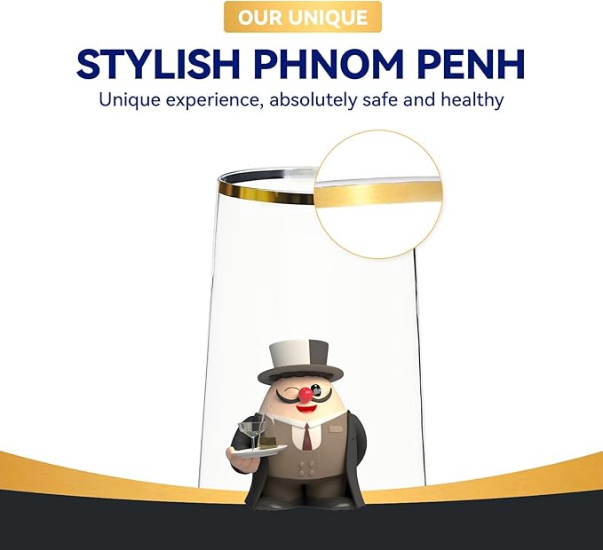 JOLLY CHEF 24 Pack Stemless Plastic Champagne Flutes Disposable 9 Oz Gold Rim Clear Plastic Toasting Glasses Shatterproof Recyclable for Party, Wedding, Birthday, Christmas