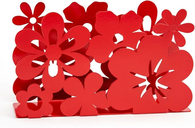 Mango Steam Tabletop Napkin/Tissue & Letter Holder For Home, Kitchen, Restaurants (Flower, Red)