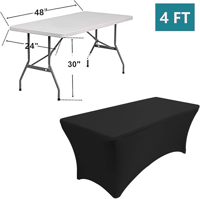 RELIANCER 2 Pack Stretch Spandex Table Covers for Rectangular Tables,4FT Elastic Fitted Tablecloth,Universal Rectangular Table Cloth Protector for Outdoor Party,Wedding,Bar,Birthday,Banquet,Events
