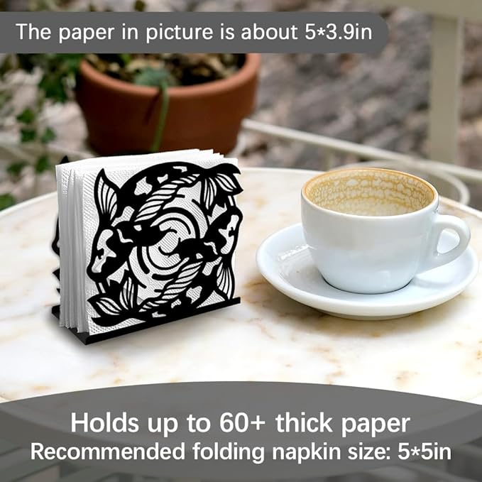 Koi Fish Decorative Black Metal Napkin Holder for Table, 5.3" x 4.9" x 1.9" Fish Animal Standing Napkin Holder for Home Kitchen Restaurant Picnic Party Coffee Bar Dining Room