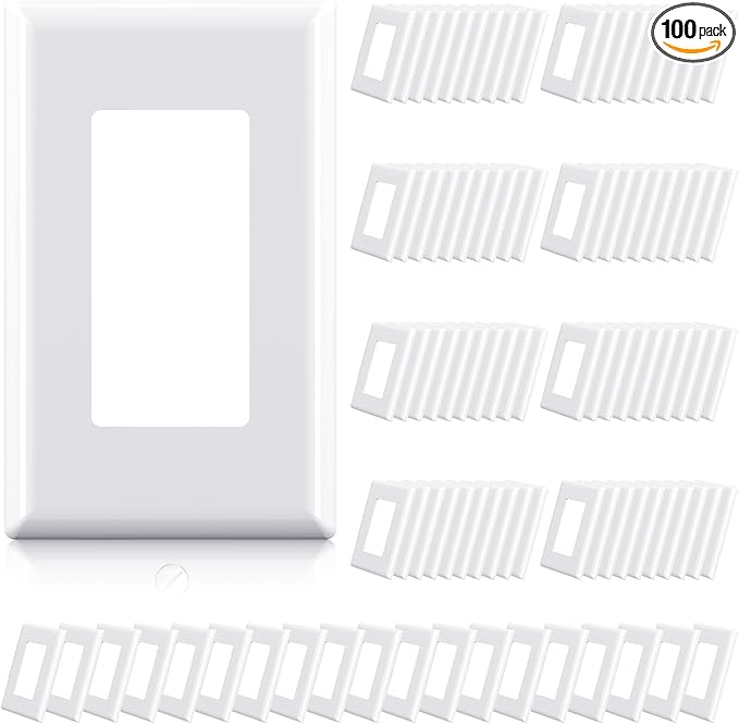 ELEGRP 1-Gang Screwless Decorator Wall Plates, Standard Size Unbreakable Thermoplastic Faceplate Cover for Decorator Receptacle Outlet Switch, UL Listed (100 Pack, Glossy White)