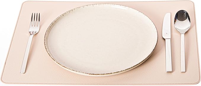 Nikalaz Set of 6 Placemats Made of Recycled Leather (18"x13", Creamy White/Beige with Light Pink Nuance)