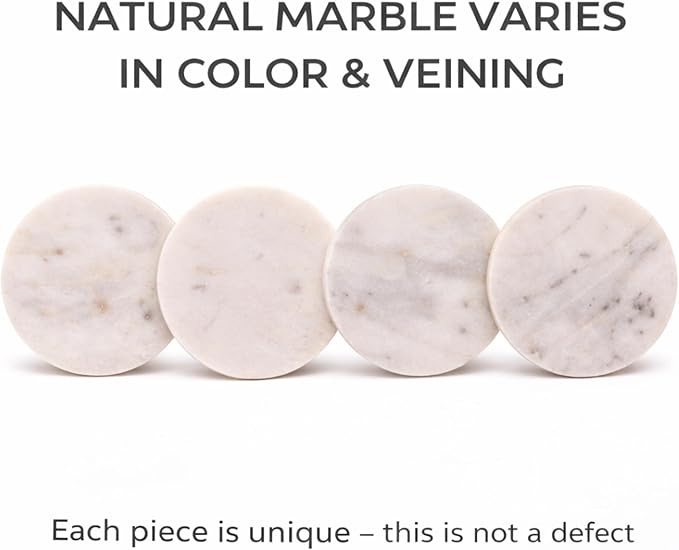 White Coasters Marble for Drink. Polished Coaster. Protection from Drink Rings. Perfect Handmade Stone Coaster for Gift. Home and Living Table Decor. Set of 6