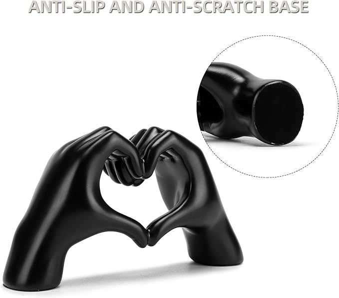 FANTESTICRYAN Medium Heart Hands Statues Black Hand Love Sculpture Decorative Home Decor Ornaments for Living Room, Wedding, Bedroom, Office Desktop, Cabinets, Bookshelf (Medium Black)