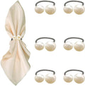 6 Pcs Black Napkin Rings - Pearl Napkin Rings,Metal Napkin Ring for Table Settings Wedding Christmas Party Dinner Table