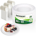 200PCS (100Sets) Biodegradable Paper Plates Set, (100PCS 6" Dessert Plates and 100PCS Forks/Sporks), Compostable Appetize Plate, Disposable Cake Plate, Perfect for Birthday Party