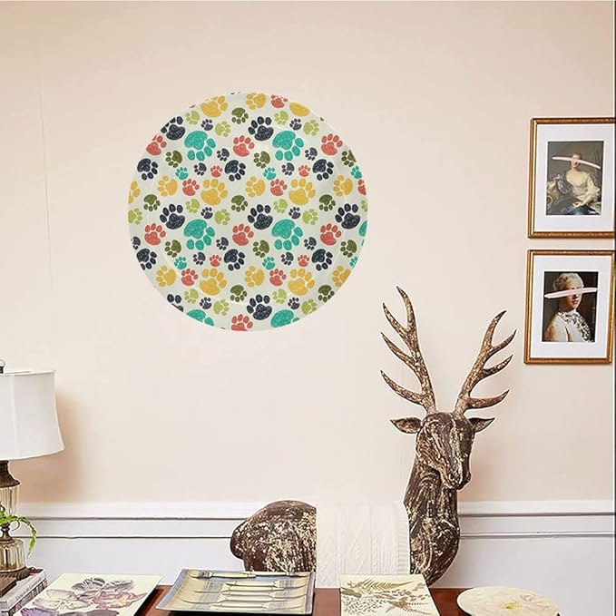 Ceramic Display Plate, Dog Lover Ceramic Hanging Decorative Plate, Cute Hand Drawn Paw Print Doodles, 7 Inch, Living Room Kitchen Decoration Household, Multicolor