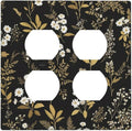 Light Switch Cover Black/Gold Boho Botanical Floral Rustic Flowers 2 Gang Decorative SwitchPlates Double Duplex Wall Plates Switch Plates and Outlet Covers for Bathroom Kitchen Decor