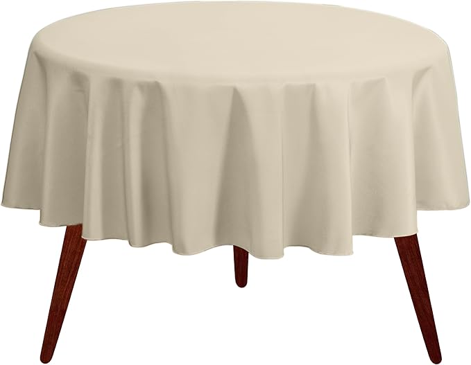 Gee Di Moda Round Tablecloth - 90 Inch Ivory Round Table Cloth for 30 to 60 Inch Round Tables - Heavy Duty Washable Fabric - for Buffet Table, Holiday Party, Dinner, Wedding & Baby Shower