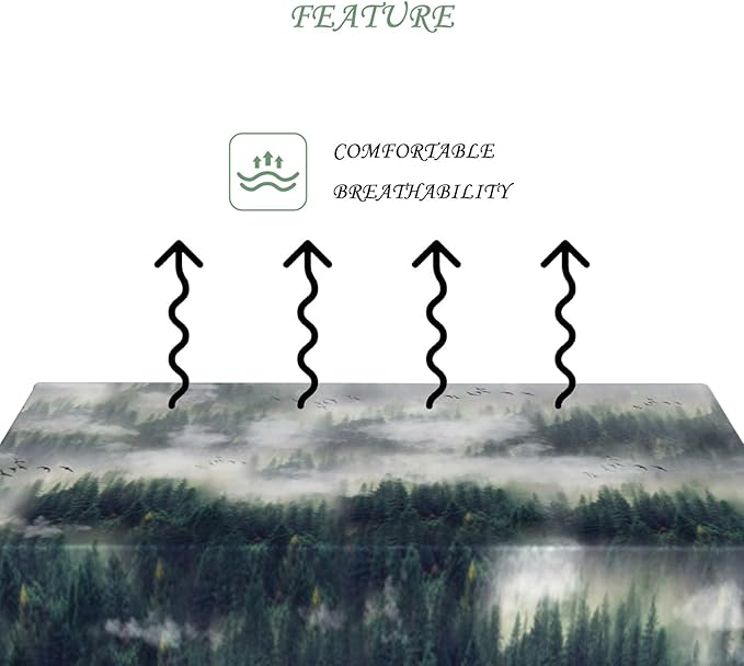 60x120 Inch Nature Rectangular Tablecloth Bird Fog Pine Tree Dreamland Table Cloth Waterproof Durable Table Cover for Holiday Picnic Outdoor BBQ Decor