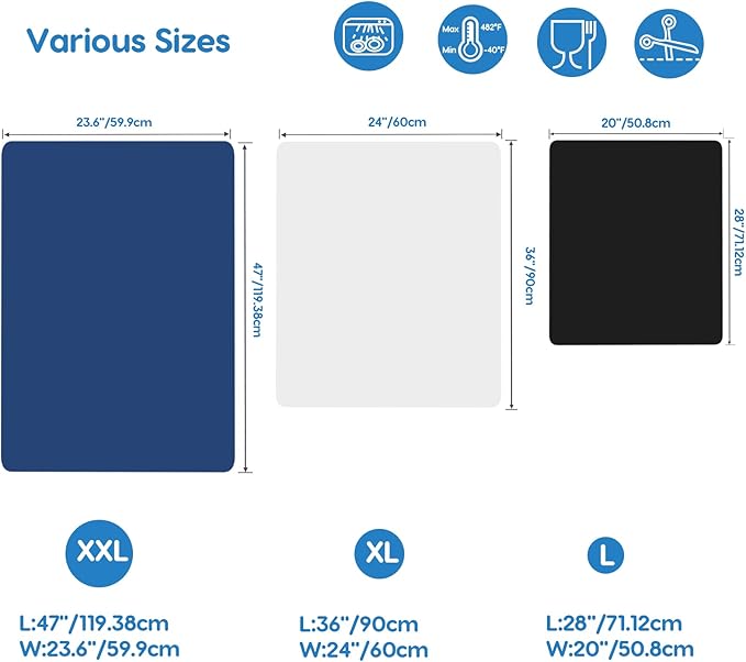 AECHY Silicone Mats for Kitchen Counter 47"x23.6"x0.08”, Largest Heat Resistant Mat Shipped Rolled Up Kitchen Island Silicone Countertop Protector Mat Nonslip Extra Large Counter Mat, Black