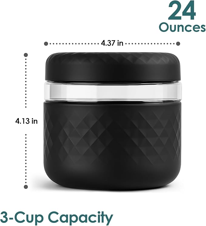 24 oz Glass Lunch Bowl Containers with Lids 2 Pack | Leak & Spill Proof, BPA-Free, Microwave & Dishwasher Safe | Airtight Meal Prep & Food Storage Jar for Lunch, Salad, Soup, Oats, Stew, Yogurt