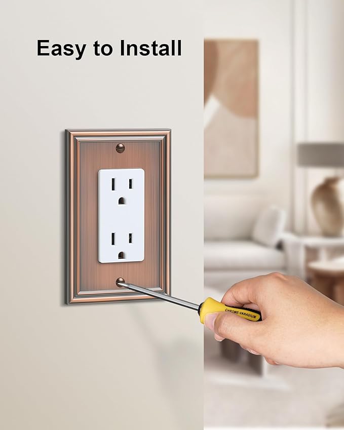 4-Pack Decorator Outlet Cover Plate, Antique Copper Decorative Switch Plates and Outlet Covers, Durable Zinc Alloy Wall Plates for Electrical Outlets, Receptacle, GFCI Outlet, Dimmer Switch