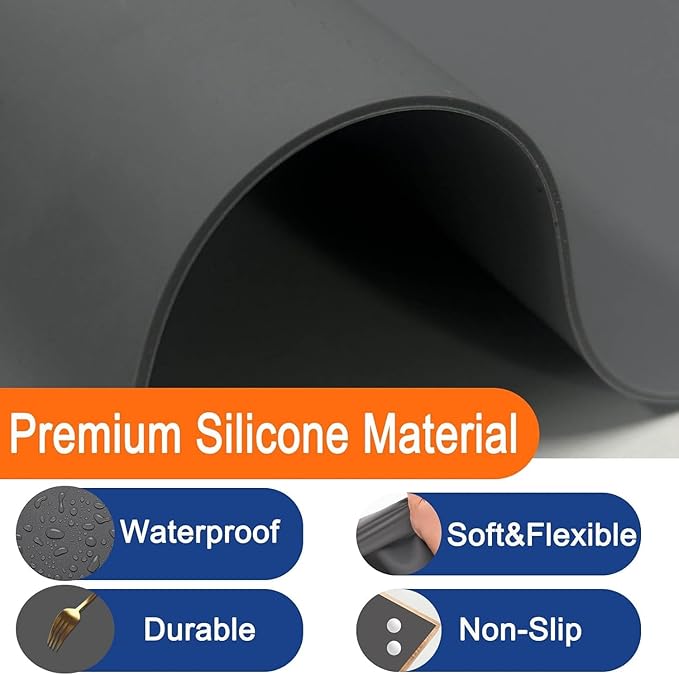 72''x16'' Extra Large Silicone Mat for Kitchen Counter, Heat Resistant Countertop Protector, Non-Slip Waterproof Kitchen Island Mat, Easy to Clean, Dark Gray