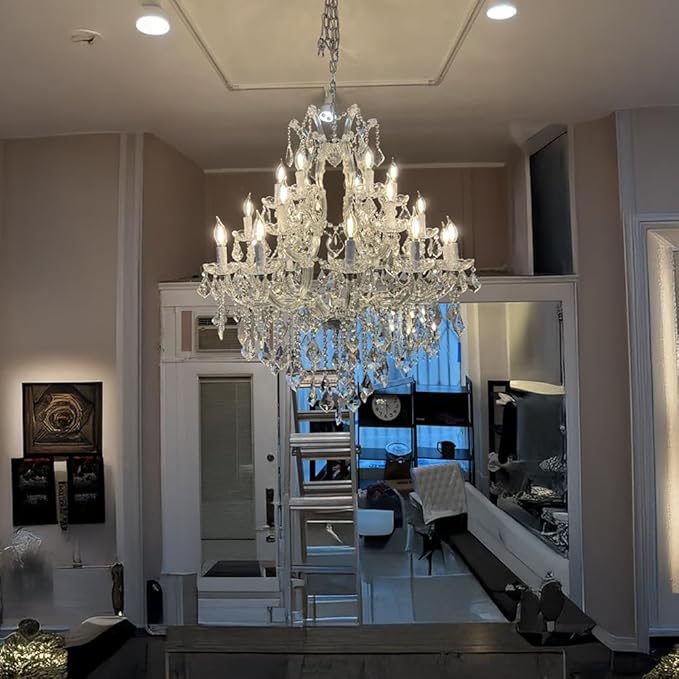 Large High Ceiling Modern Chandeliers - 24 Lights, 3 Layers Crystal Chandelier Light Fixtures for Lobby, Foyer, Entrance Hall, Staircase