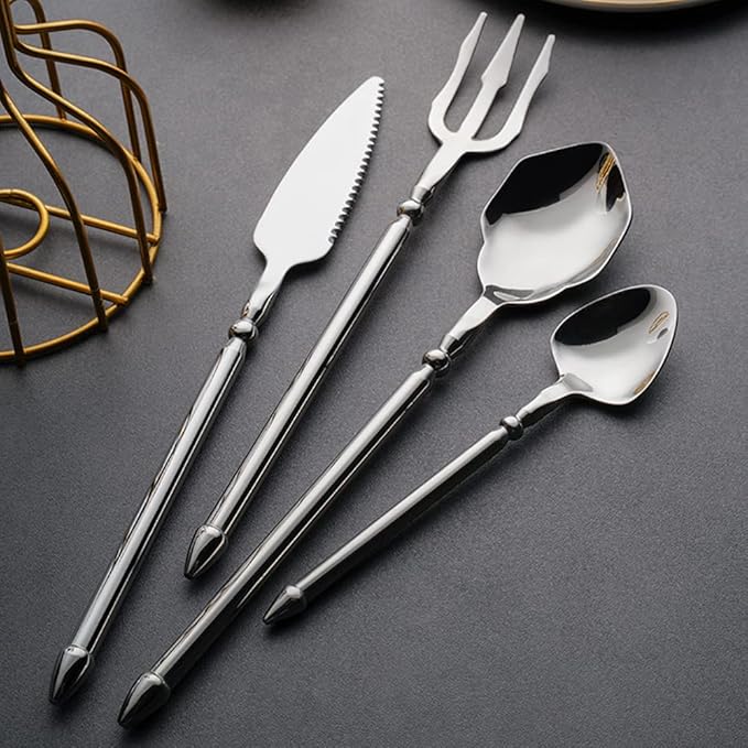 Silverware Set for 16 Durable 18/10 Stainless Steel Flatware Set Creative Styles 64 Piece Modern Cutlery Tableware Utensils Set for Home Kitchen Wedding Restaurant Knives forks and Spoons
