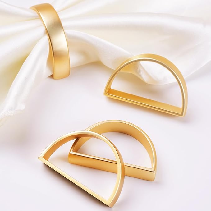 APTWOW Gold Napkin Rings Set of 12, Semicircle Metal Gold Napkin Holder Buckles, Fall Thanksgiving Christmas Napkin Rings, Napkins Rings for Dinner Table Decor, Wedding, Banquet, Party, Easter