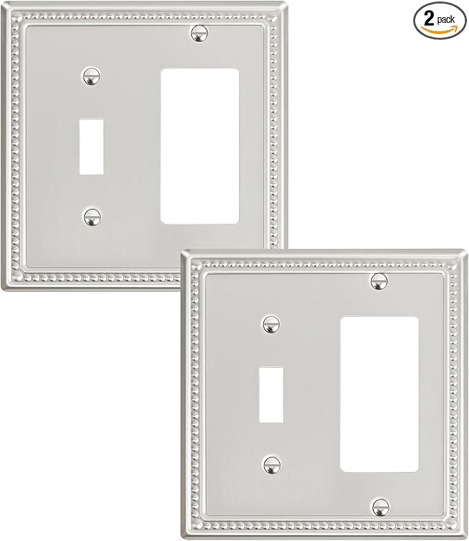 2-Pack Combo Toggle/Decorator Light Switch Cover Plate, Pearls Decorative Metal Wall Switch Plates and Outlet Covers, Brushed Nickel