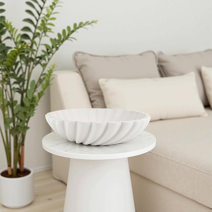 Large Decorative Bowl - Modern Fruit Bowl for Kitchen Counter & Coffee Table, Stylish Key Purse Bowl for Entryway & Console Table Decor,Cream White