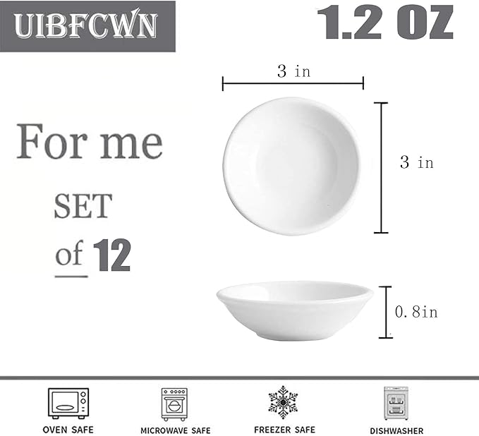 UIBFCWN 12 Pack Ceramic Dipping Bowls, 3 Inch Dipping Sauce Bowls/Dishes, 1.2 oz Soy Sauce Dish, Asian Dipping Dishes for Ketchup, BBQ, Side Dish, Sushi, Condiments, Appetizer