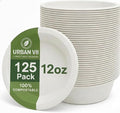 12 oz White Compostable Paper Bowls [125-Pack] – Heavy-Duty & Leak-Resistant Disposable Bowls, Natural Sugarcane Bagasse Fiber, Microwave-Safe, Eco-Friendly for Parties, Catering & Everyday