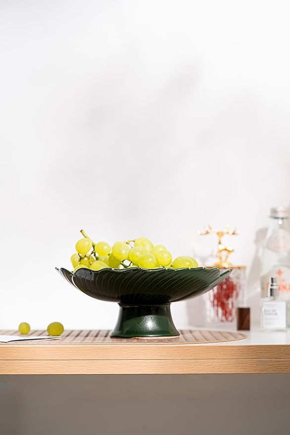 Ceramic Modern Large Green Fruit Bowl, 8.5" - Decorative for Home Decor