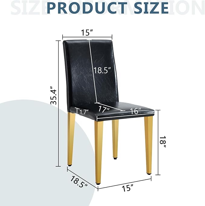 Dining Chairs Set of 8,Faux Leather with Gold Metal Legs,Armless Kitchen Room Chairs Set of 8,Max Load 300 Lbs,High Back Modern Design for Home Kitchen Living Room Bedroom