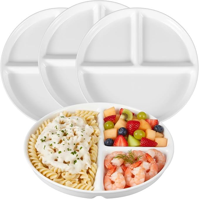 Lounsweer Set of 4 Pcs Portion Control Plate Ceramic Divided Bariatric Plates 3 Compartment Reusable Dinner Plates for Weight Loss Balanced Meal (8 Inch)