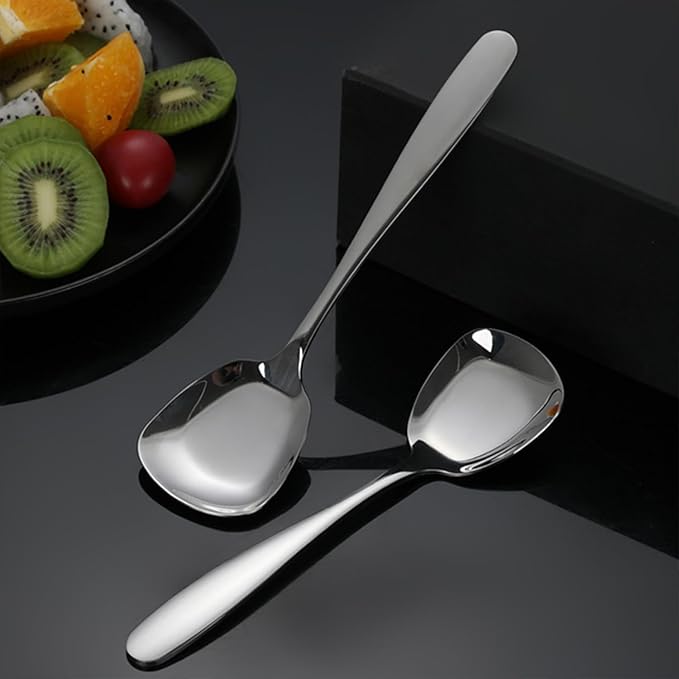 Square Head Spoons, Korean style Square Sugar Spoon,Thick Heavy Stainless Steel Soup Spoon Table Spoons Flat Square Spoon,7 Inch,Set of 8.