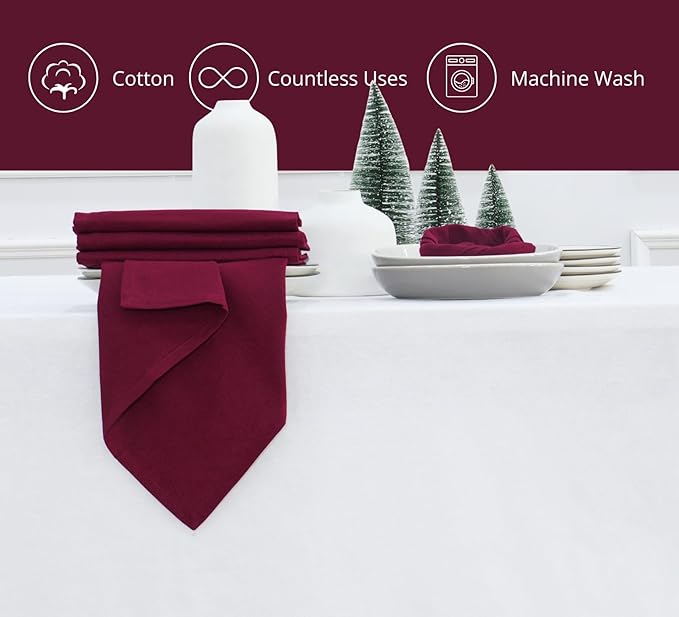 PurpleEssences Set of 6 Cloth Dinner Napkins 100% Cotton 18x18 Inch - Soft Durable Washable - Ideal for Farmhouse Party Christmas Holiday Winter - Perfect Everyday Use Table Linen - Burgundy