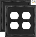 2-Pack Double Duplex Outlet Cover, Metal Switch Plates and Outlet Covers, Black Pearls Decorative Wall Plates for Electrical Outlets, 2 Gang Receptacle Cover, Corrosion Resistant