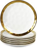 vicrays Ceramic Dessert Salad Plates, 8 Inch, Set of 6, Round, Dishwasher Safe, NOT Microwave Safe, Scratch Resistant, Suitable for Appetizer, Home, Restaurant (White with Golden)