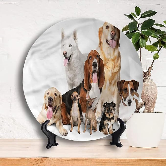 Decorative Plates, Dog Lover Print Ornament, House Pet Photo Shoot, 6 Inch, Kitchen Wall Decor, Multicolor