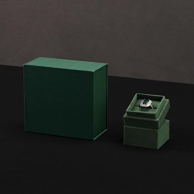 Oirlv Ring Gift Box with Lid Green Magnetic Boxes for Wedding Proposal Gift Birthday Present with Card(Green)