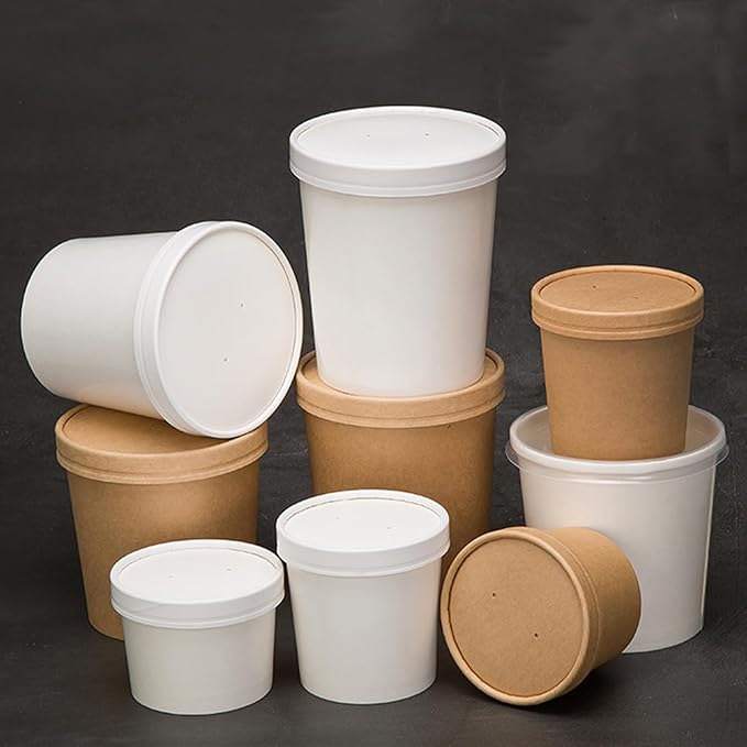 100Pack 12oz Soup Containers with Vented Lids, Disposable Food Containers Paper Ice Cream Cups Kraft Dessert Soup Bowls, Microwavable and Freezer Safe for Hot Soup, Ice Cream (100 Pcs - White, 12 oz)