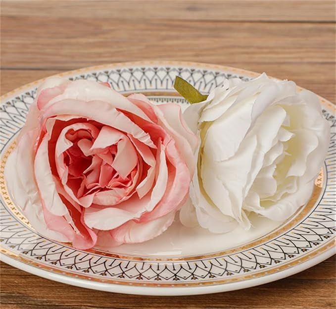 Pearl Napkin Rings Set of 6,Rustic Rose Napkin Rings Flower Dinner Napkin Holder for Table Decoration (21#Peach Pink)